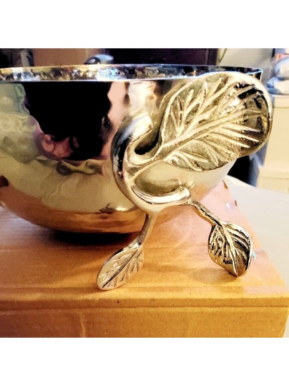 CHEER COLLECTION SILVER PLATED SERVING BOWL LEAF EMBELLISHMENTS - Picture 5 of 6